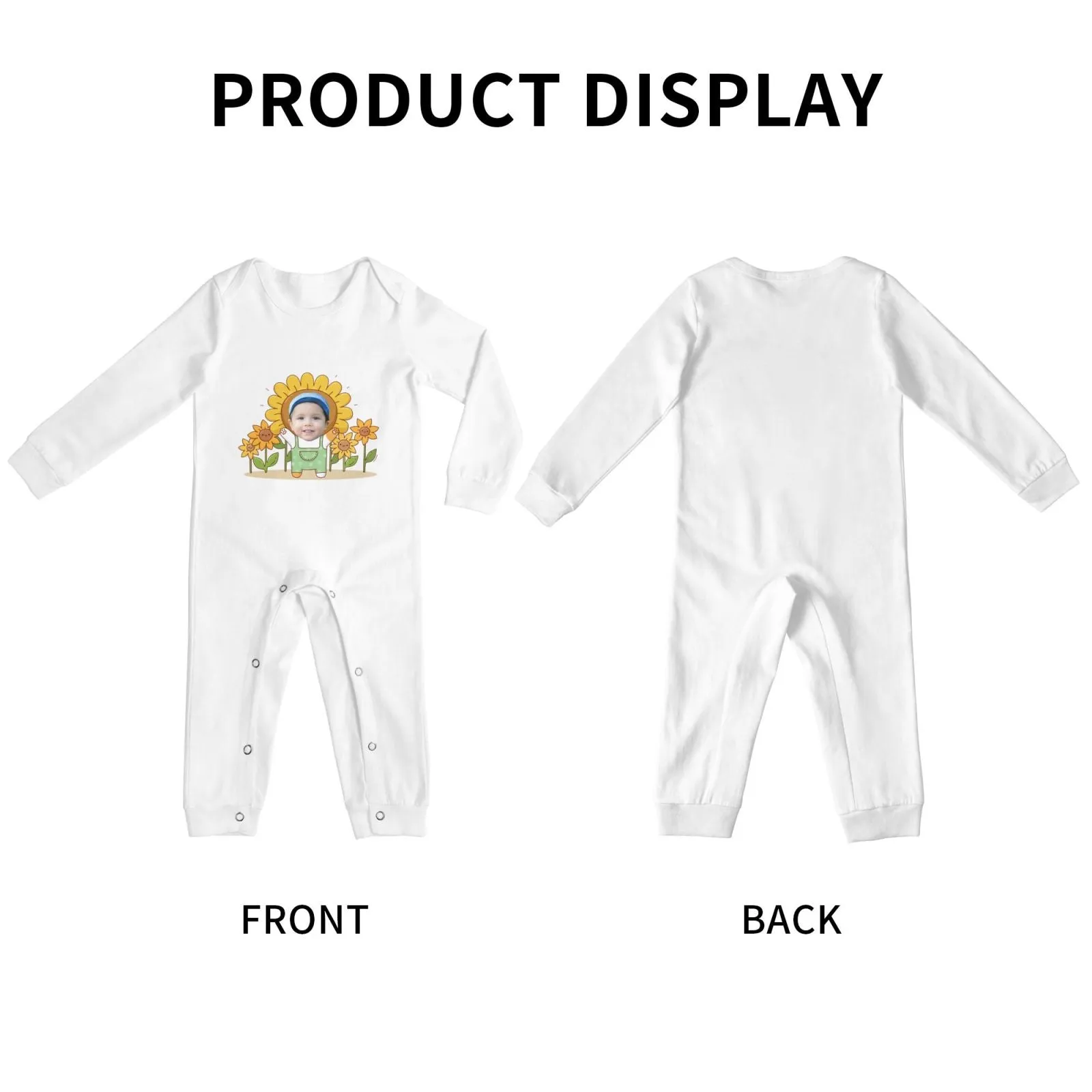 #For 6M-2T-Custom Face Sunflower Baby Long Sleeve Rompers 100% Organic Cotton Jumpsuit One-piece Coverall and Layette Set