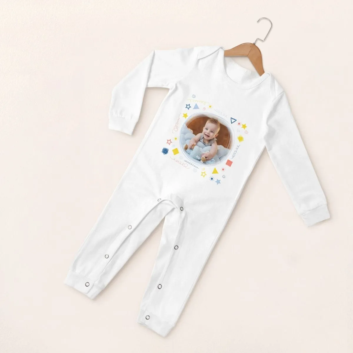 #For 6M-2T-Custom Photo Pentagram Baby Long Sleeve Rompers 100% Organic Cotton Jumpsuit One-piece Coverall and Layette Set