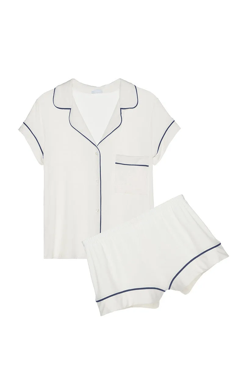 Gisele Shortie PJ Set | Ivory/Navy