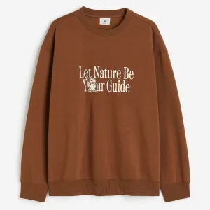 H&M Relaxed Fit Printed Bring Peace Sweatshirt, brown