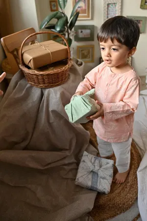 I want to be like grandpa’ kurta pajama set in peachy pink reindeers hand block print