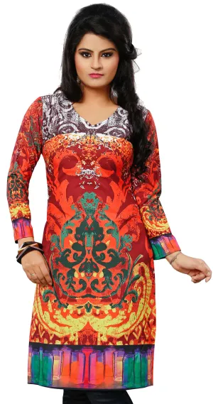 India Tunic Top Kurti Womens Long Blouse Indian Apparel (Red)