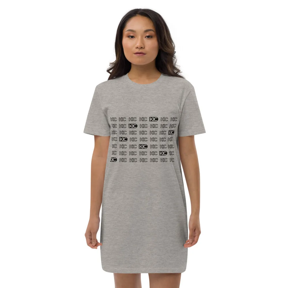 KIC Organic Cotton T-Shirt Dress in Grey or White with Echo Print