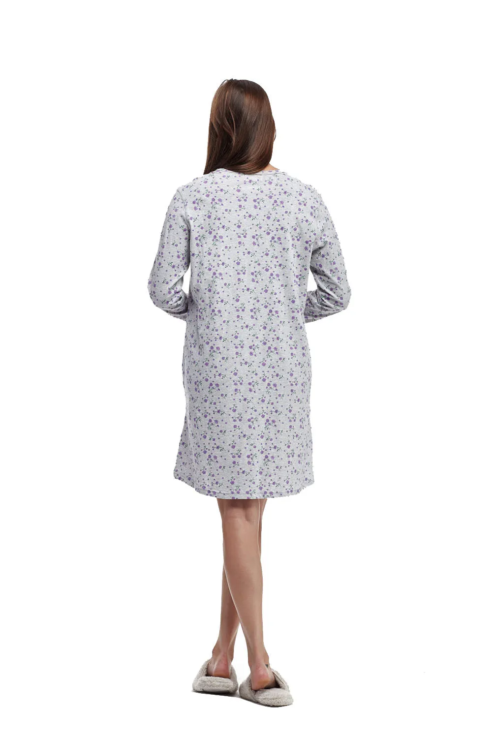 La Cera Knit Floral Print Nightshirt