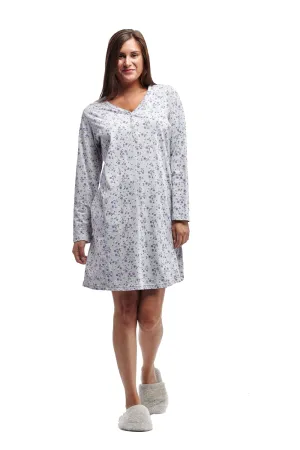 La Cera Knit Floral Print Nightshirt