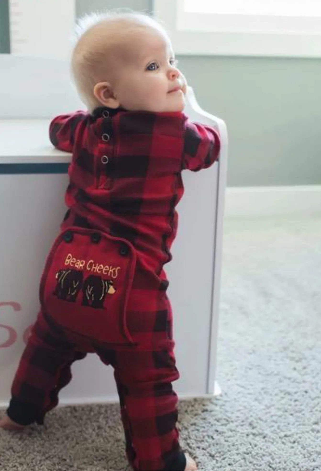 Lazyone Infant & Kids Buffalo Plaid BEAR CHEEKS Flapjack Matching Christmas Pj's