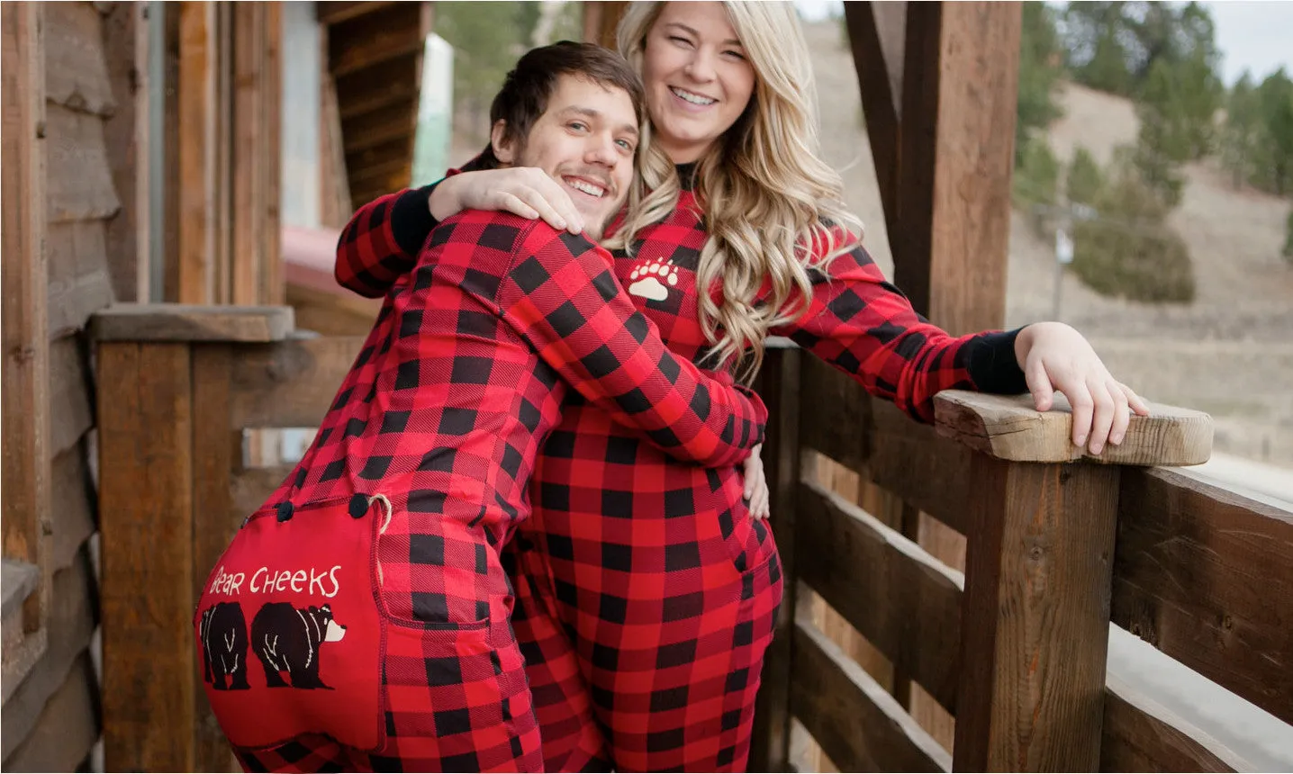 Lazyone Infant & Kids Buffalo Plaid BEAR CHEEKS Flapjack Matching Christmas Pj's