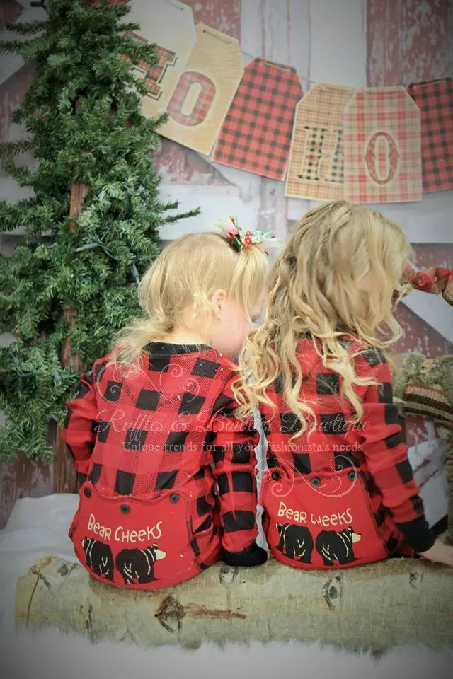 Lazyone Infant & Kids Buffalo Plaid BEAR CHEEKS Flapjack Matching Christmas Pj's