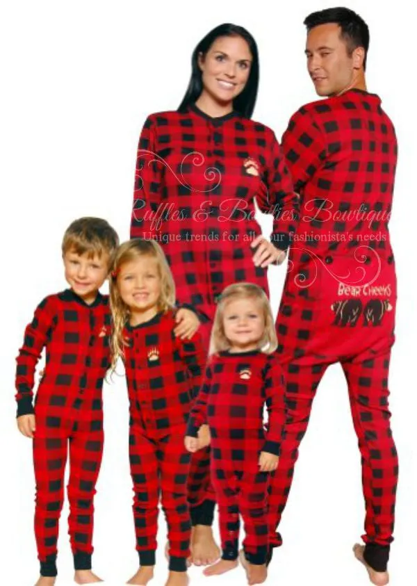 Lazyone Infant & Kids Buffalo Plaid BEAR CHEEKS Flapjack Matching Christmas Pj's