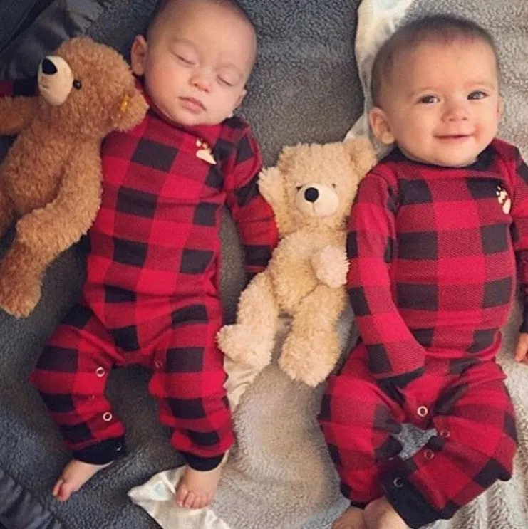 Lazyone Infant & Kids Buffalo Plaid BEAR CHEEKS Flapjack Matching Christmas Pj's