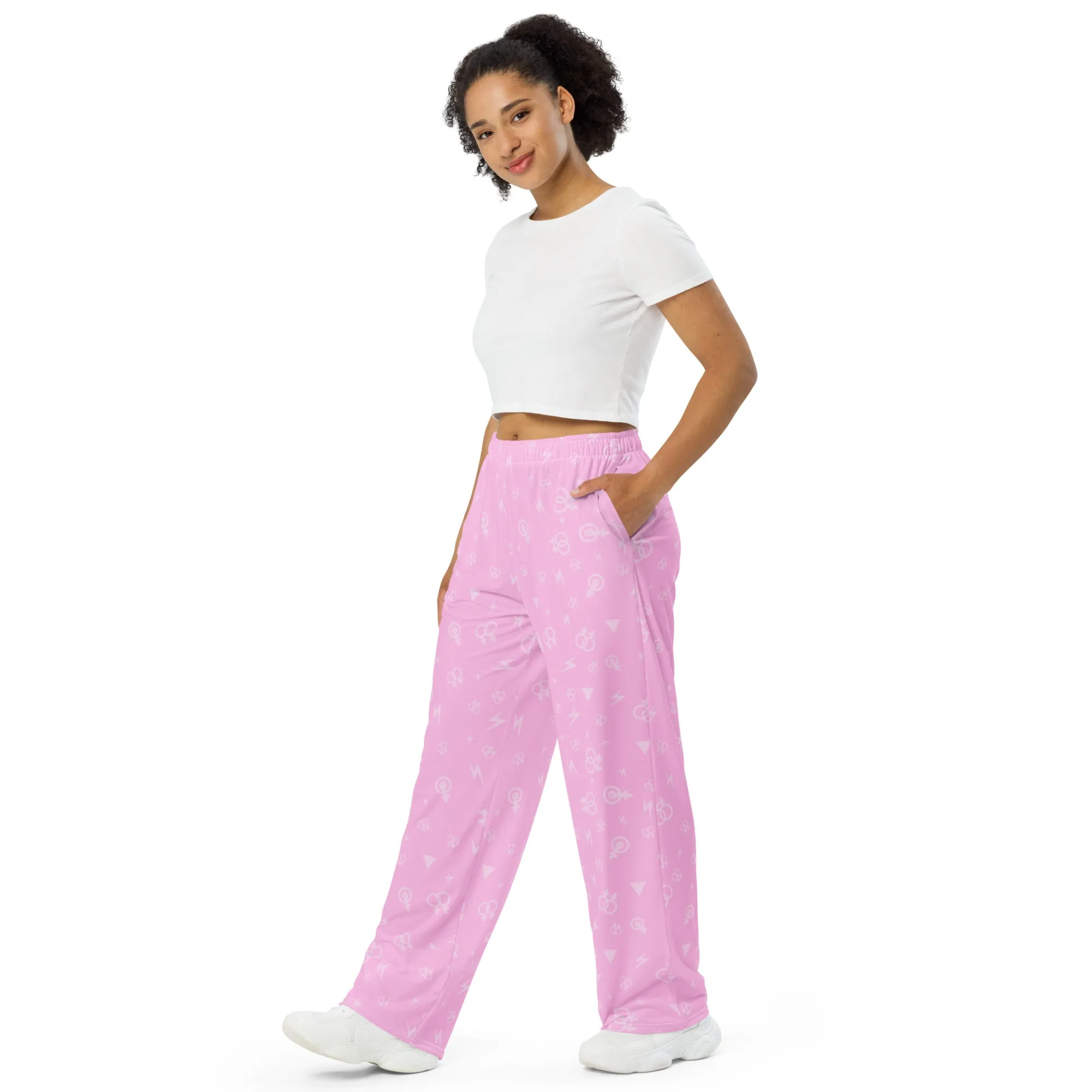 Lesbian Symbols on Pink Wide Leg Pants/Trousers