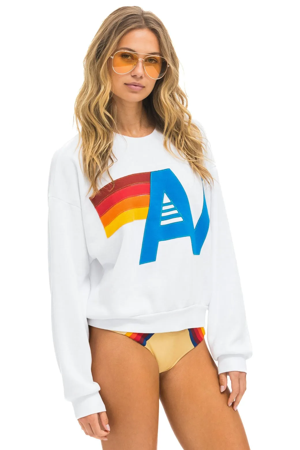 LOGO STITCH RELAXED CREW SWEATSHIRT - WHITE