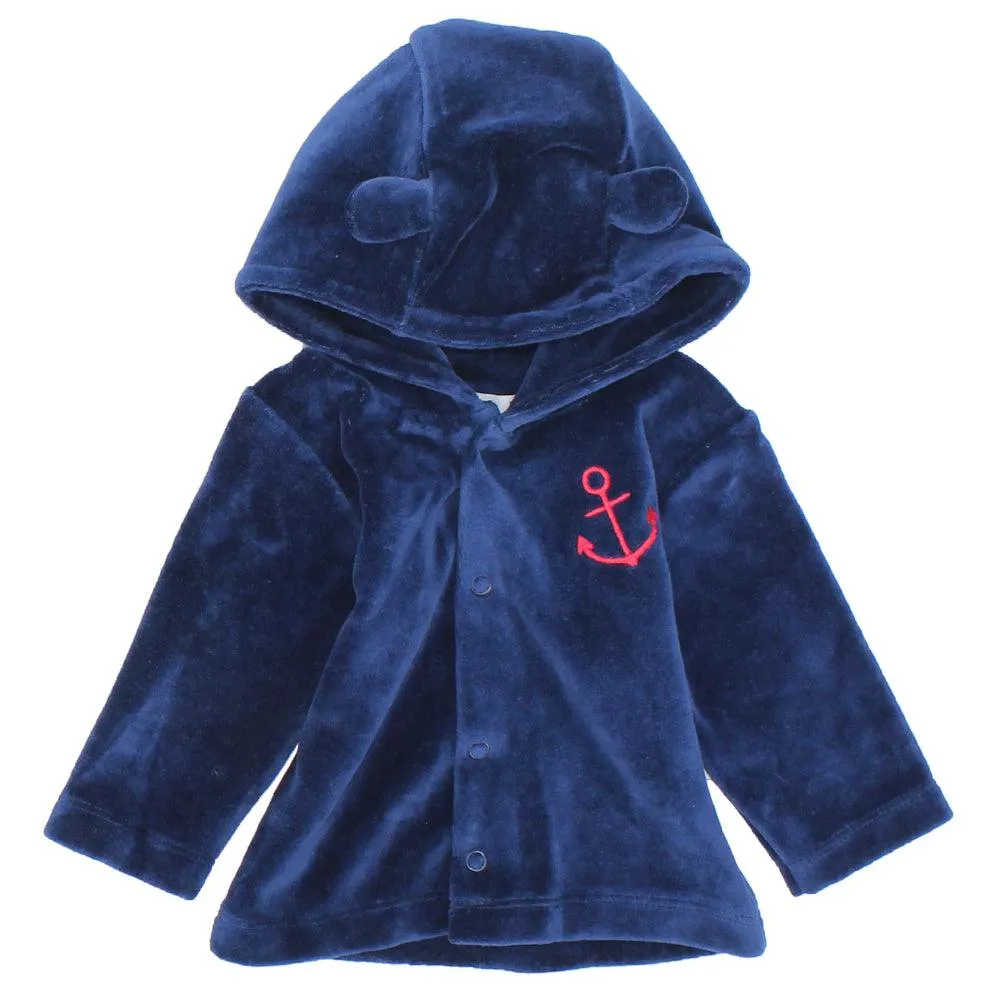 Nautical Navy Long-Sleeved Velvet Hooded Pajama