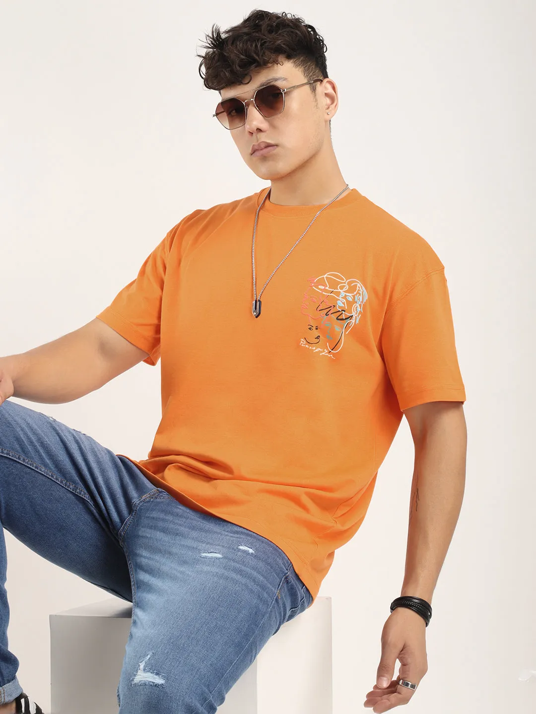 Orange Half Sleeves Oversized T-Shirt