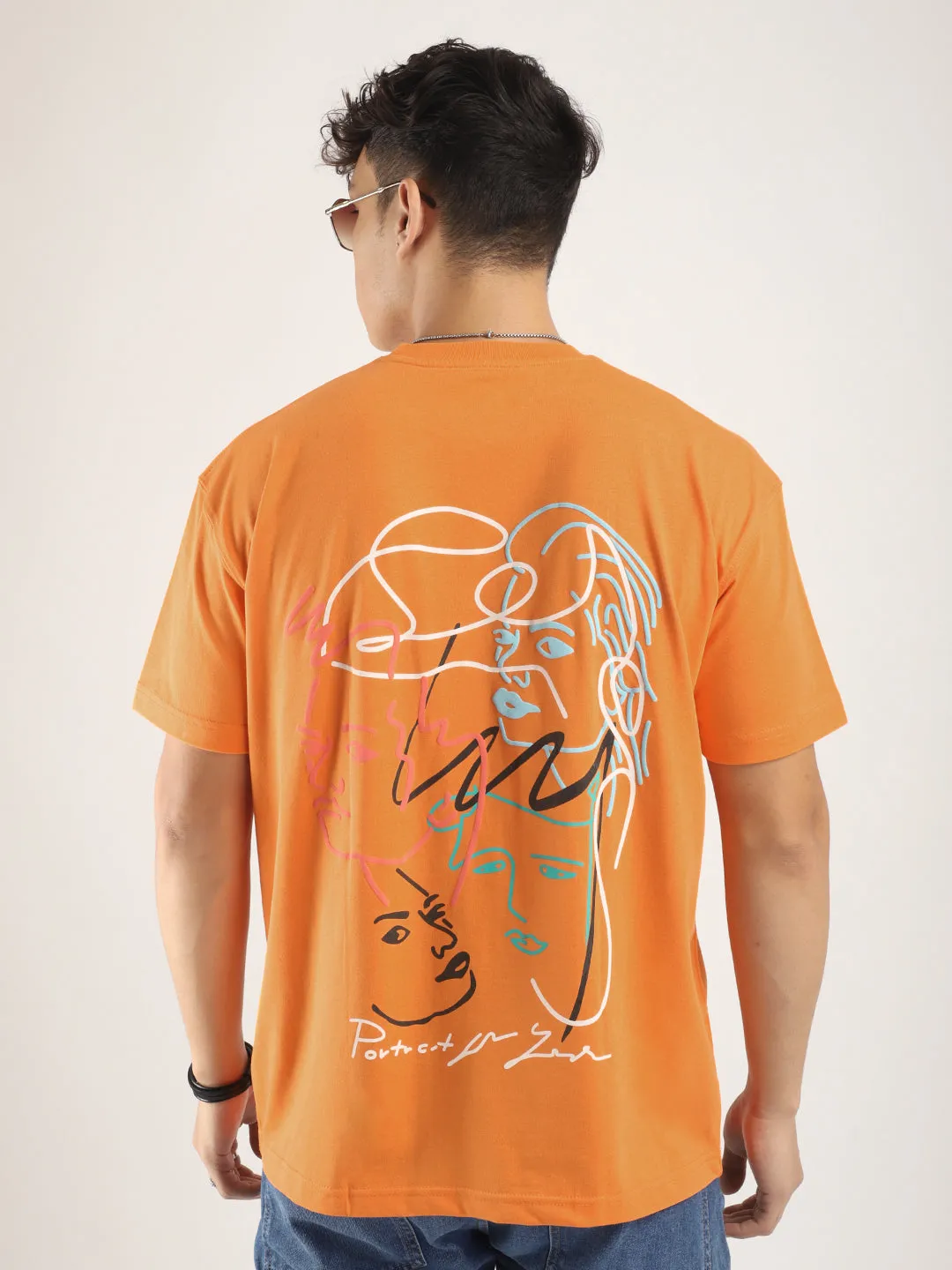 Orange Half Sleeves Oversized T-Shirt