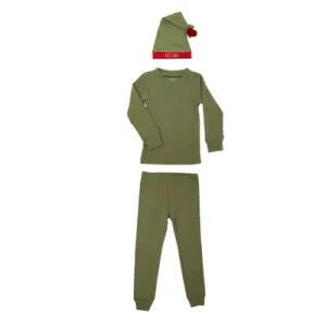 Organic Kids' L/Sleeve PJ & Cap Set- Mistletoe