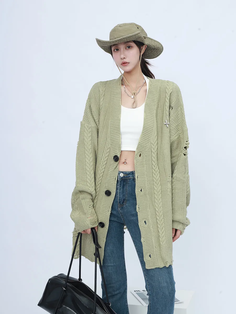 Oversized Distressed Knit Cardigan