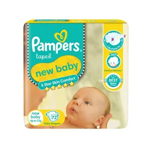 Pampers Active Baby Tape Style Baby Diapers, New Born/Extra Small (NB/XS) Size, 72 Count, Adjustable Fit with 5 star skin protection, Up to 5kg Diapers