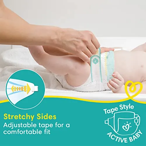 Pampers Active Baby Tape Style Baby Diapers, New Born/Extra Small (NB/XS) Size, 72 Count, Adjustable Fit with 5 star skin protection, Up to 5kg Diapers