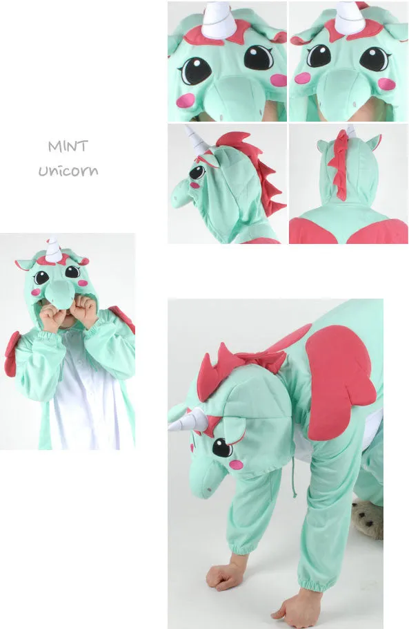 PITaPATs kids onesie animal jumpsuit costume - long sleeve mint unicorn