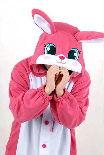 PITaPATs kids onesie animal jumpsuit costume - long sleeve pink rabbit