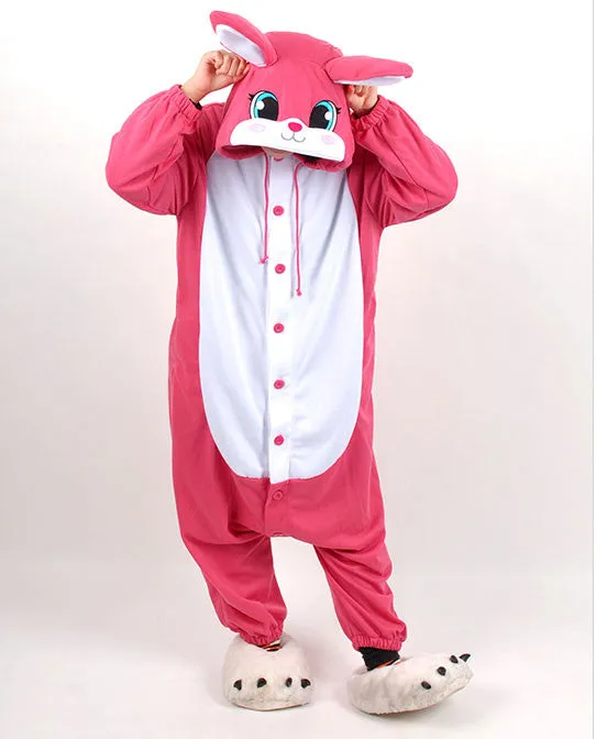 PITaPATs kids onesie animal jumpsuit costume - long sleeve pink rabbit