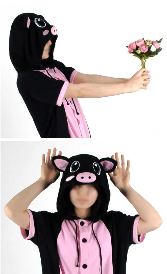 PITaPATs onesie animal jumpsuit costume - short sleeve black pig