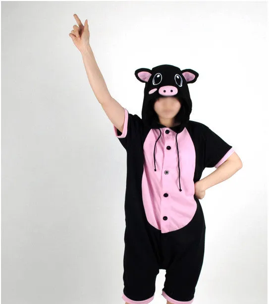 PITaPATs onesie animal jumpsuit costume - short sleeve black pig