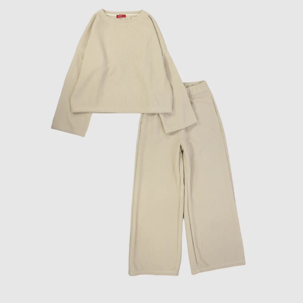 Plain Beige Long-Sleeved Fleeced Pajama