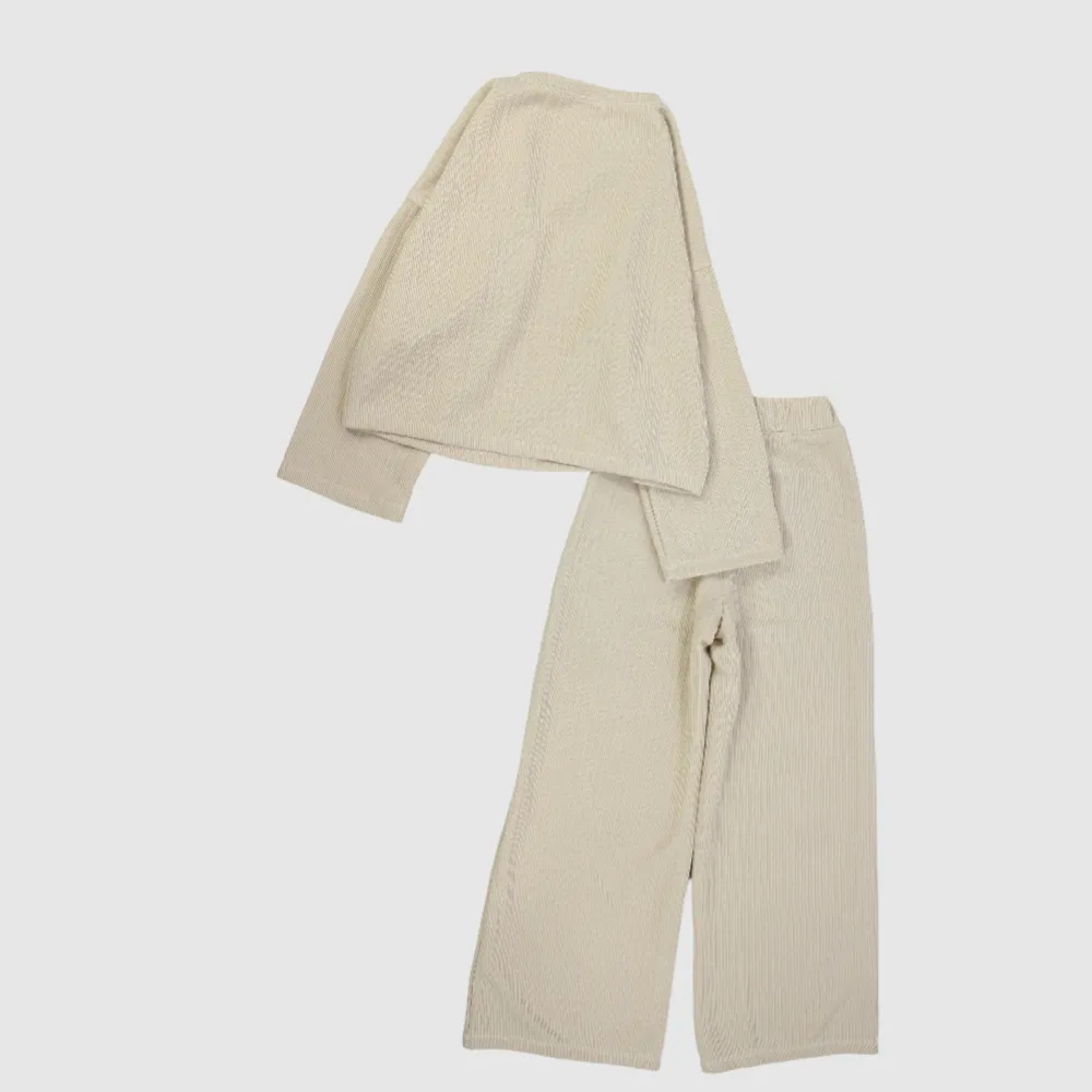 Plain Beige Long-Sleeved Fleeced Pajama