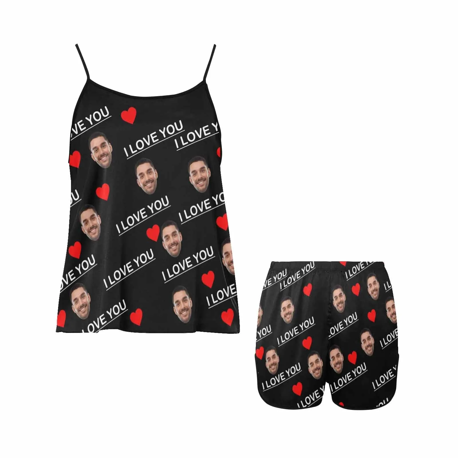 #Plus Size Pajama Set-Custom Boyfriend Face Sleepwear Personalized Women's Sexy Cami Pajama Set Honeymoon Gift