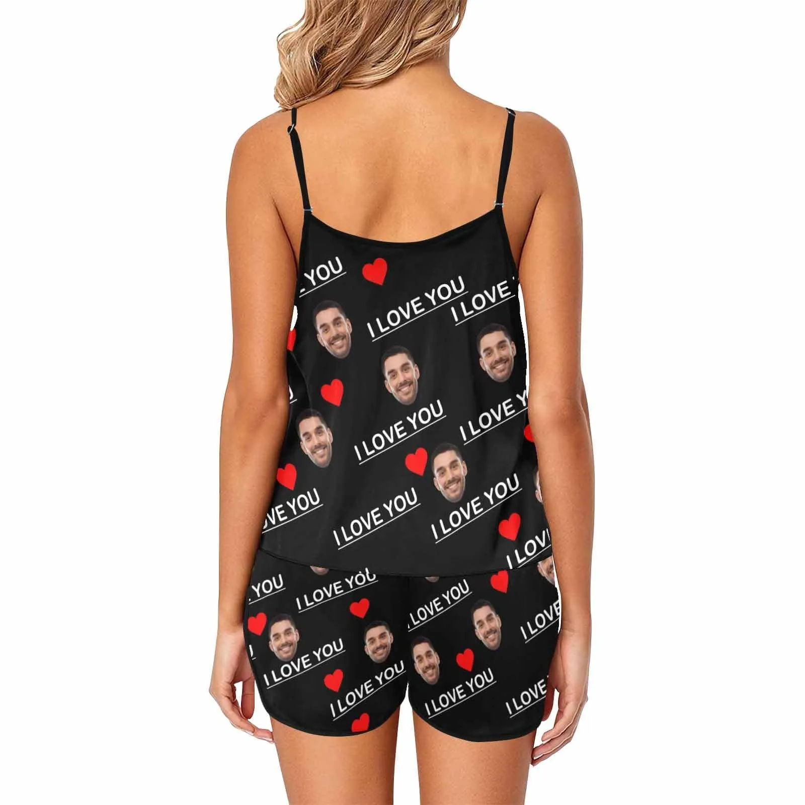 #Plus Size Pajama Set-Custom Boyfriend Face Sleepwear Personalized Women's Sexy Cami Pajama Set Honeymoon Gift