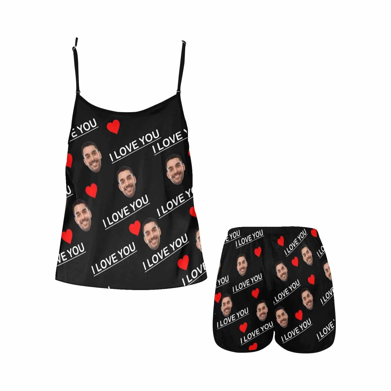 #Plus Size Pajama Set-Custom Boyfriend Face Sleepwear Personalized Women's Sexy Cami Pajama Set Honeymoon Gift