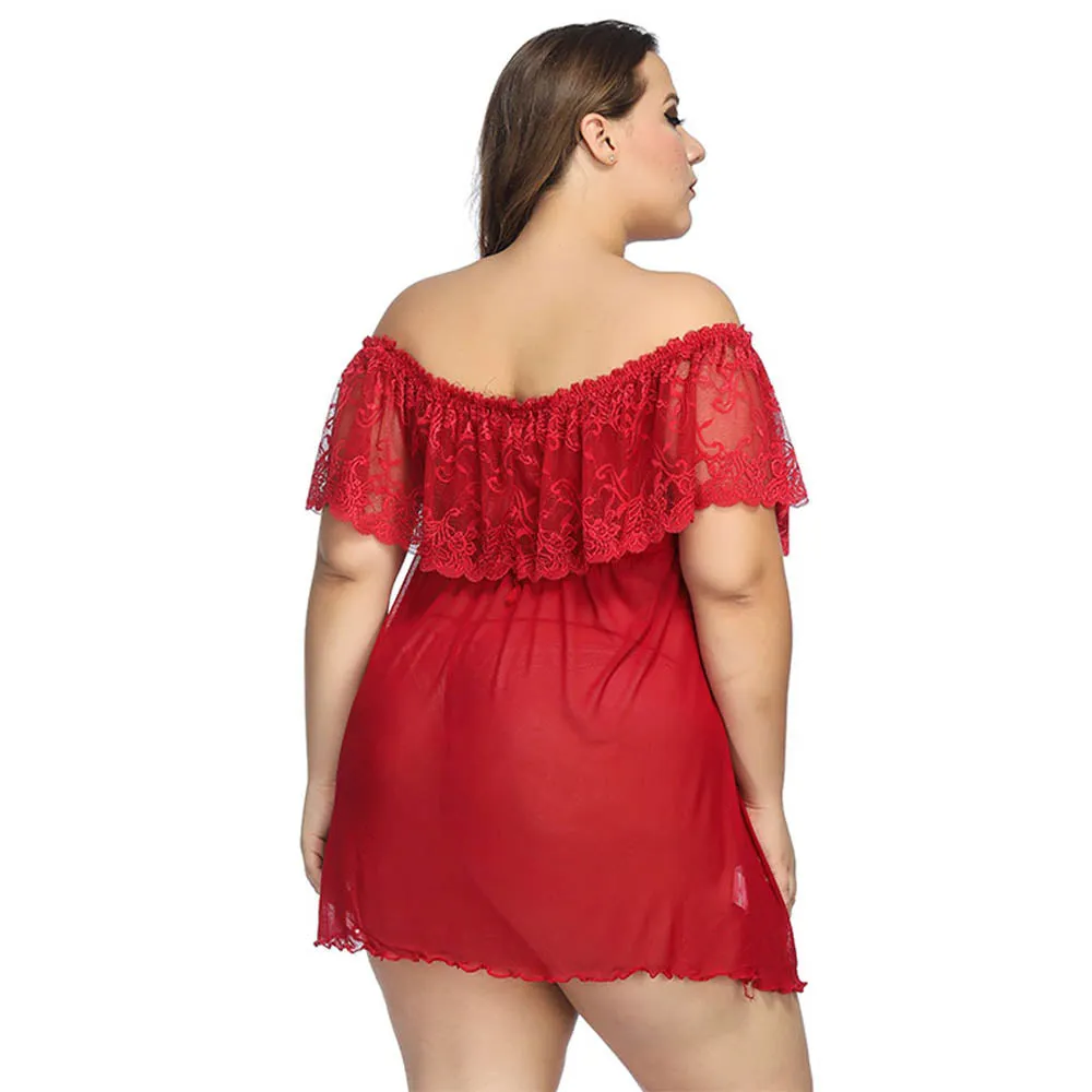 Plus Size Women Nightwear Sexy Chemise Lace Dress Lingerie Sleepwear Dress