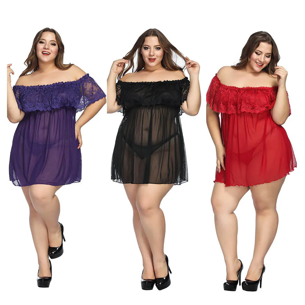 Plus Size Women Nightwear Sexy Chemise Lace Dress Lingerie Sleepwear Dress