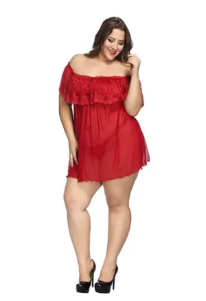 Plus Size Women Nightwear Sexy Chemise Lace Dress Lingerie Sleepwear Dress