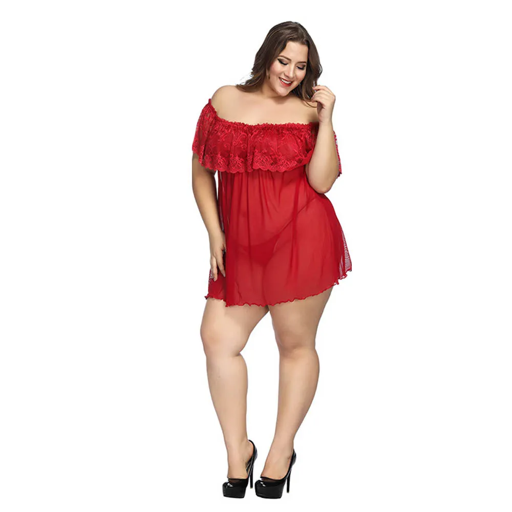 Plus Size Women Nightwear Sexy Chemise Lace Dress Lingerie Sleepwear Dress