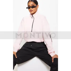 PTL Baby Pink Oversized Zip Front Sweatshirt