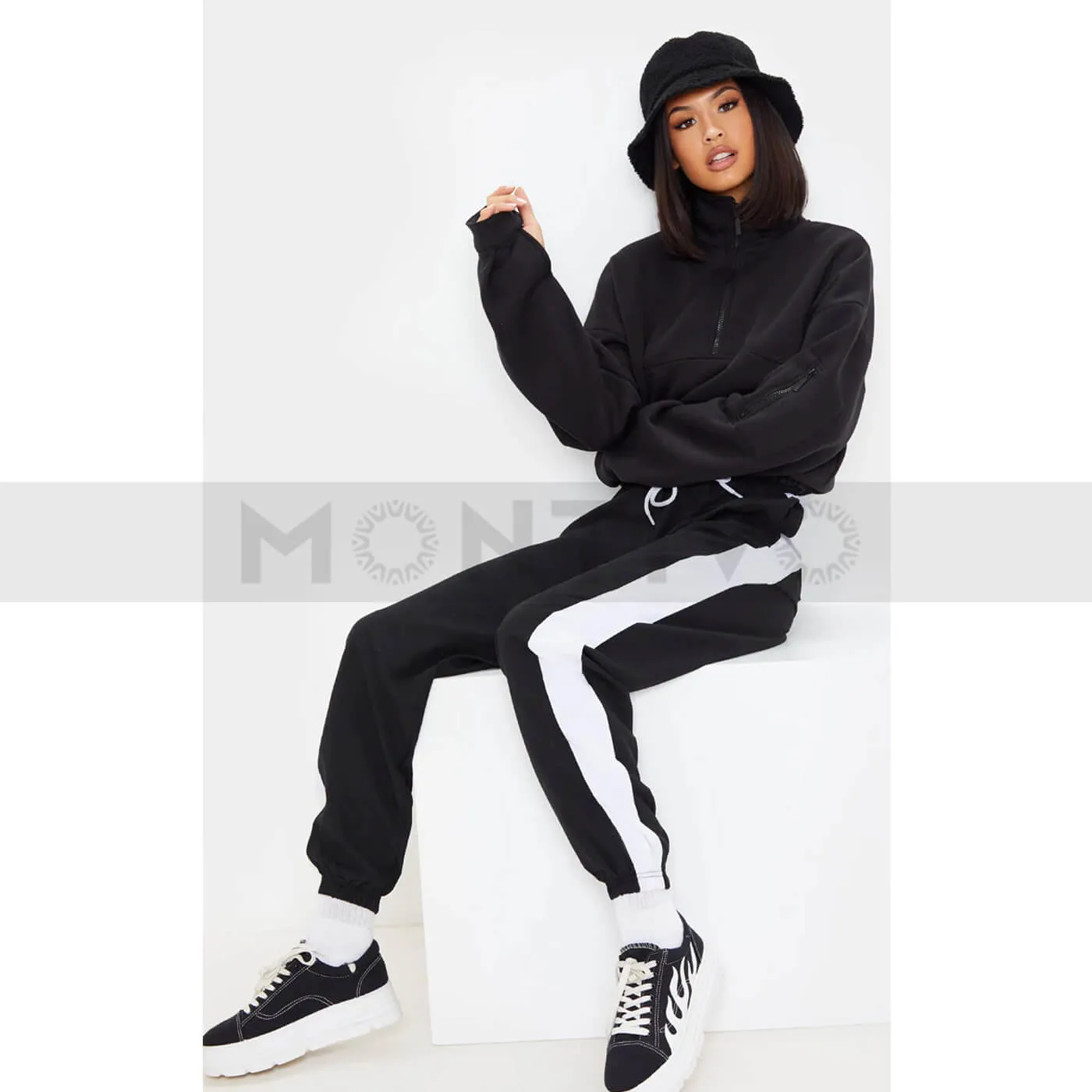 PTL Black Oversized Zip Sweatshirt