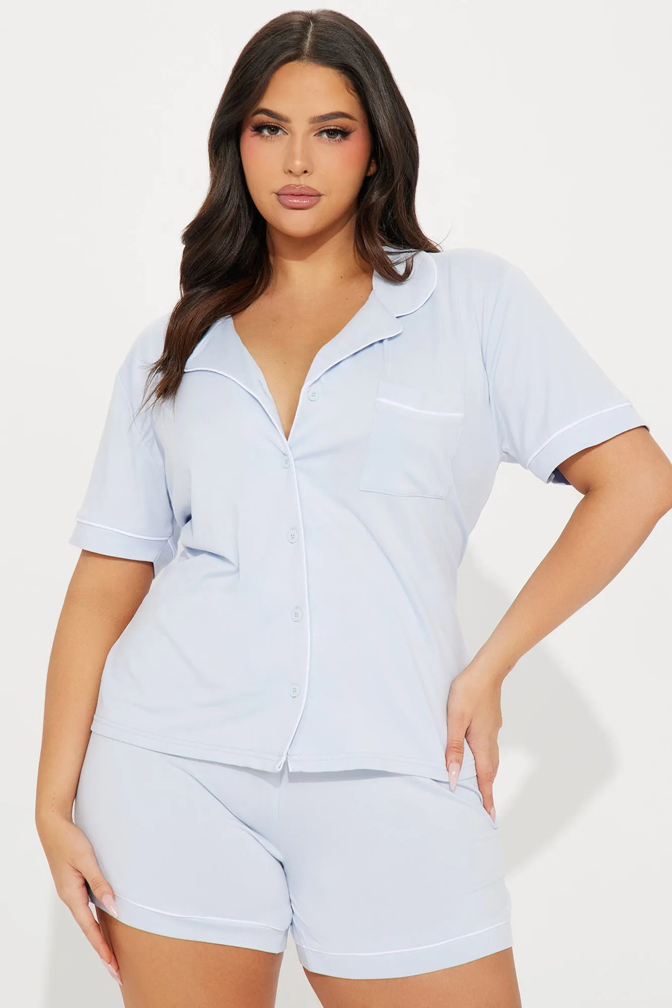 Ready For Bed PJ Short Set - Light Blue