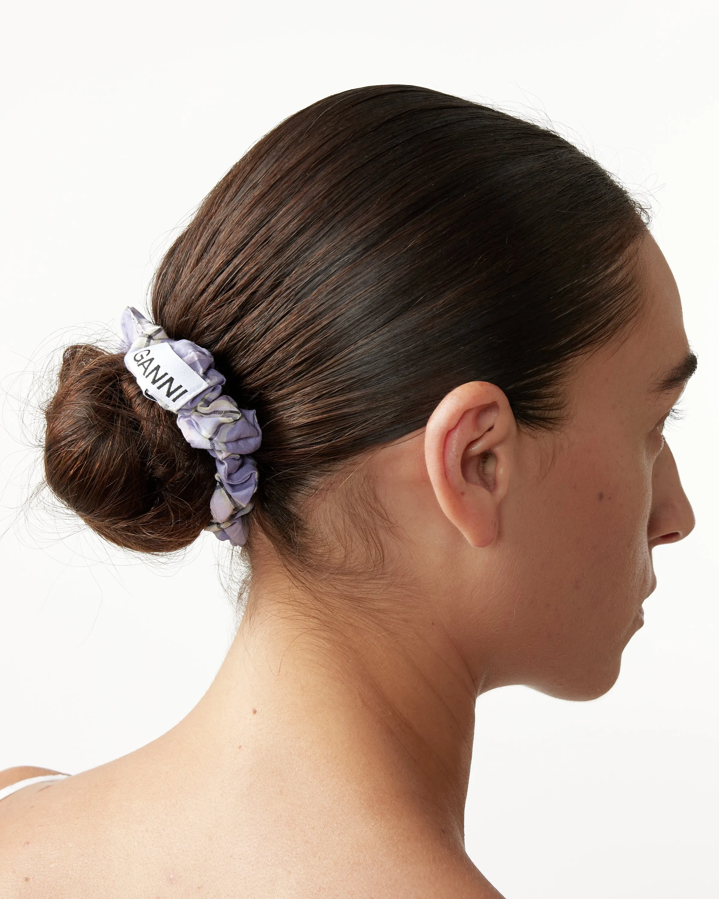 Seersucker Scrunchie in Check Persian Violet