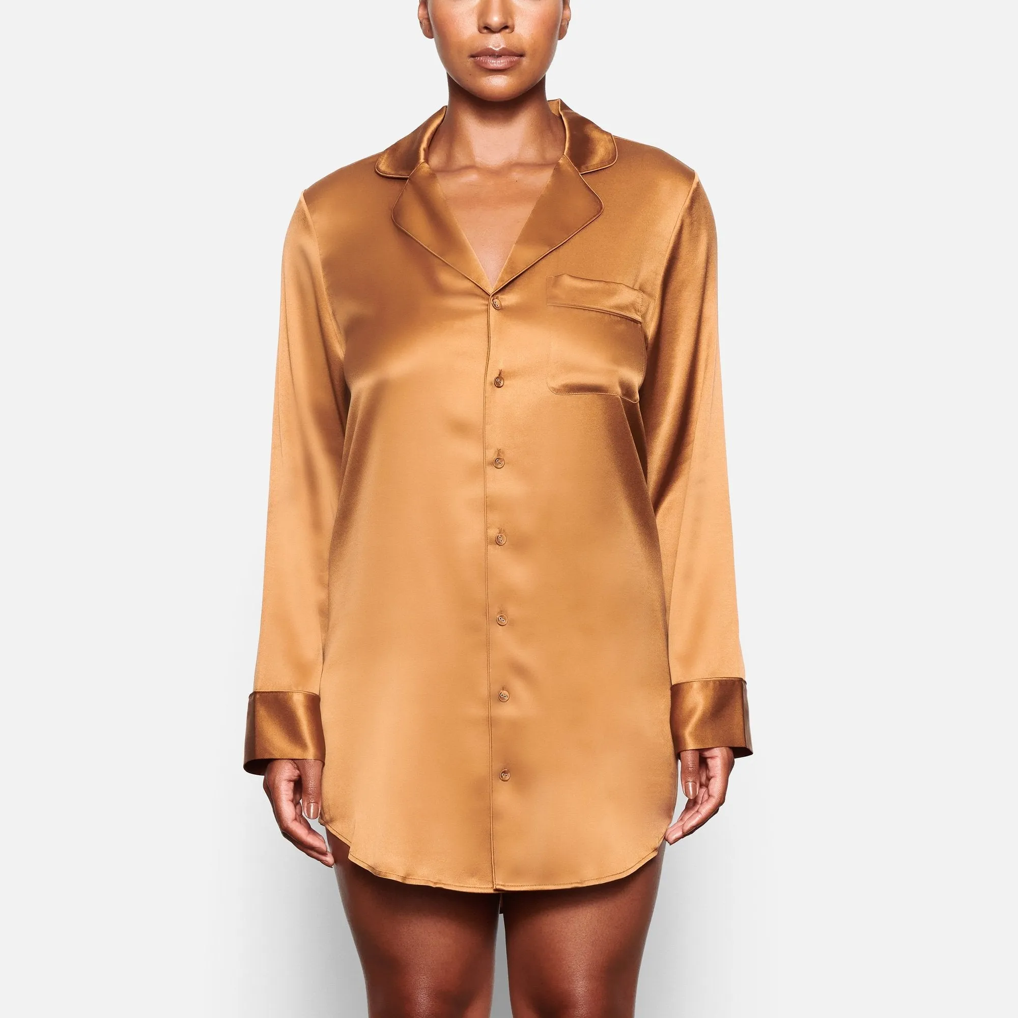 SILK BUTTON UP NIGHT DRESS | BRONZE