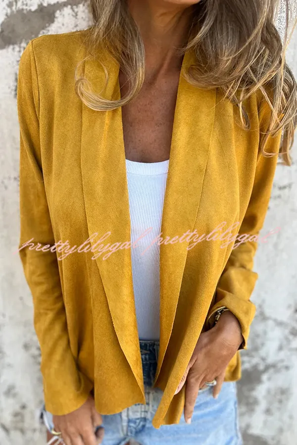 Solid Color Suede Lapel Long Sleeve Loose Coat