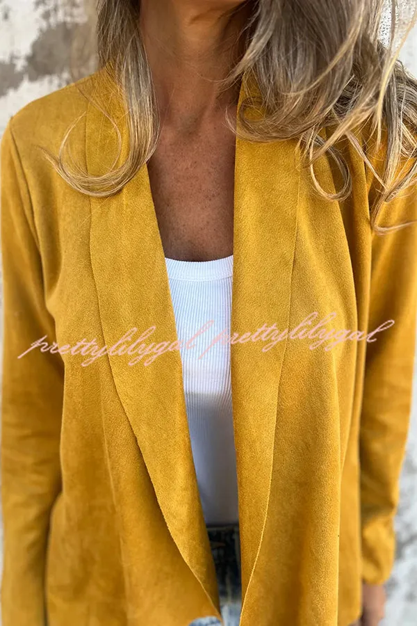 Solid Color Suede Lapel Long Sleeve Loose Coat