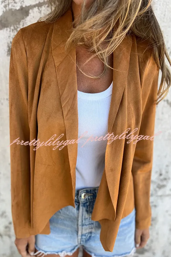 Solid Color Suede Lapel Long Sleeve Loose Coat