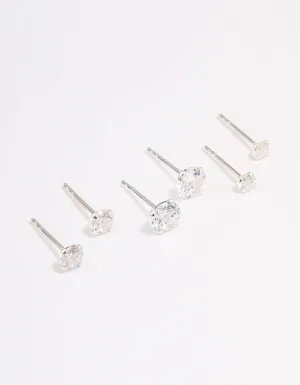 Sterling Silver Graduating Cubic Zirconia Earring 3-Pack