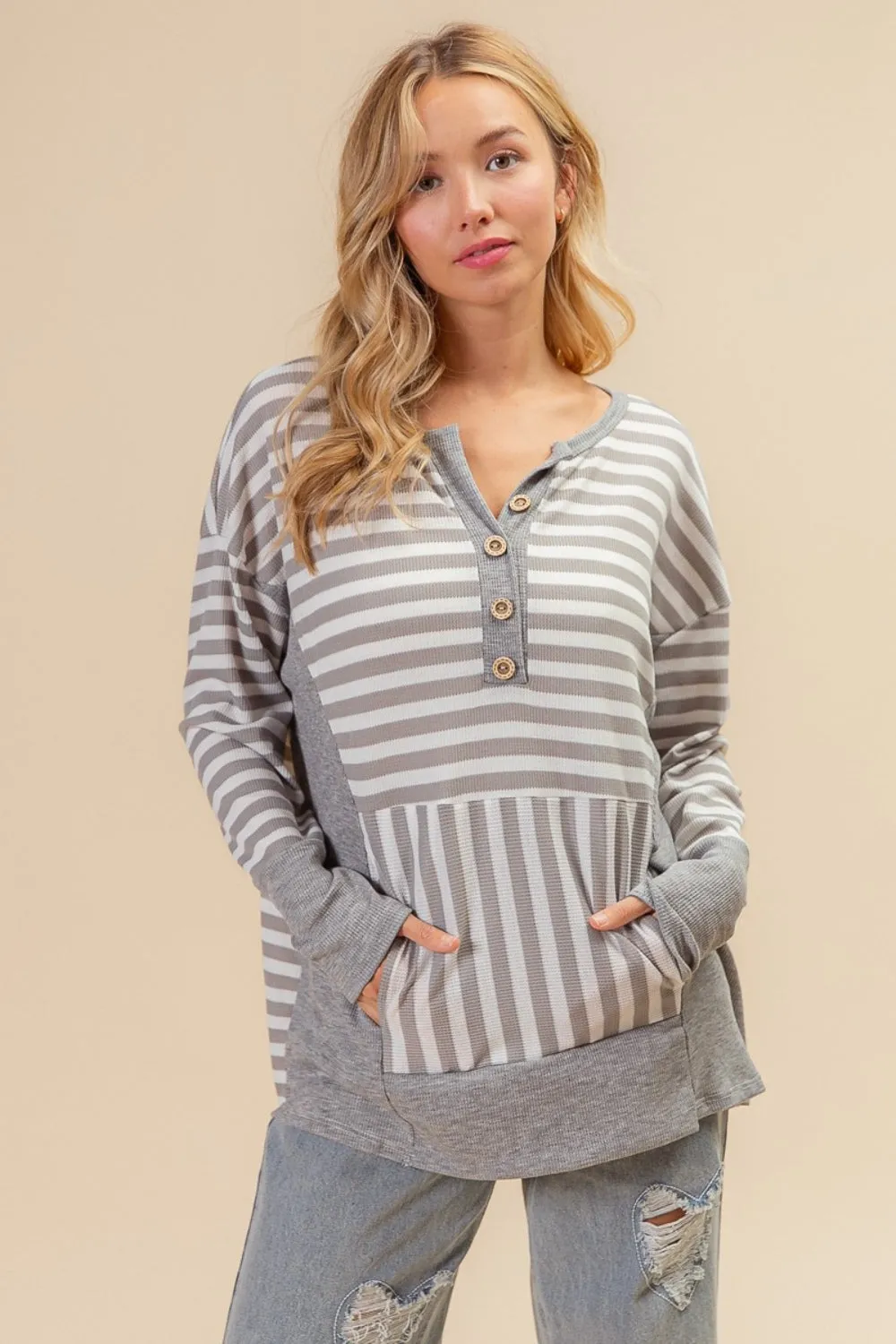 Striped Thumbhole Long Sleeve Top