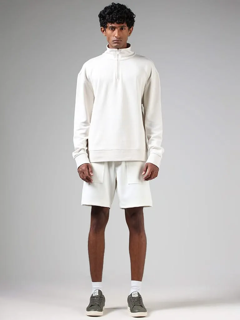 Studiofit Off White Relaxed-Fit Turtle Neck Sweatshirt