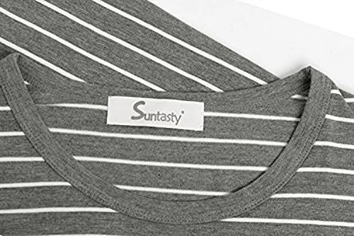 SUNTASTY MEN'S SUMMER SLEEPWEAR STRIPED SHORT SLEEVE PAJAMA SHORTS AND TOP SET(GREY,L,1001M)