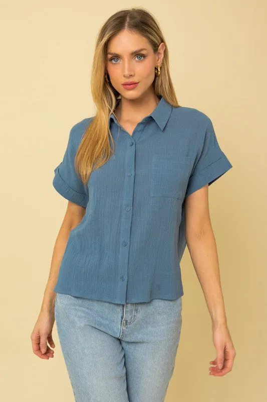 TEEK - Short Sleeve Button Down Blouse